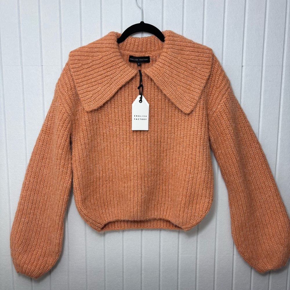 English Factory Collar Oversize Collared Rib Chucky‎ Sweater Peach Size XS